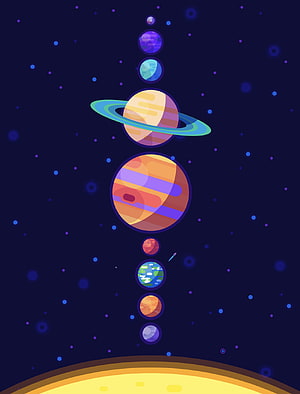 Kurzgesagt Solar System Planets Vertical Illustration Wallpaper HD phone wallpaper