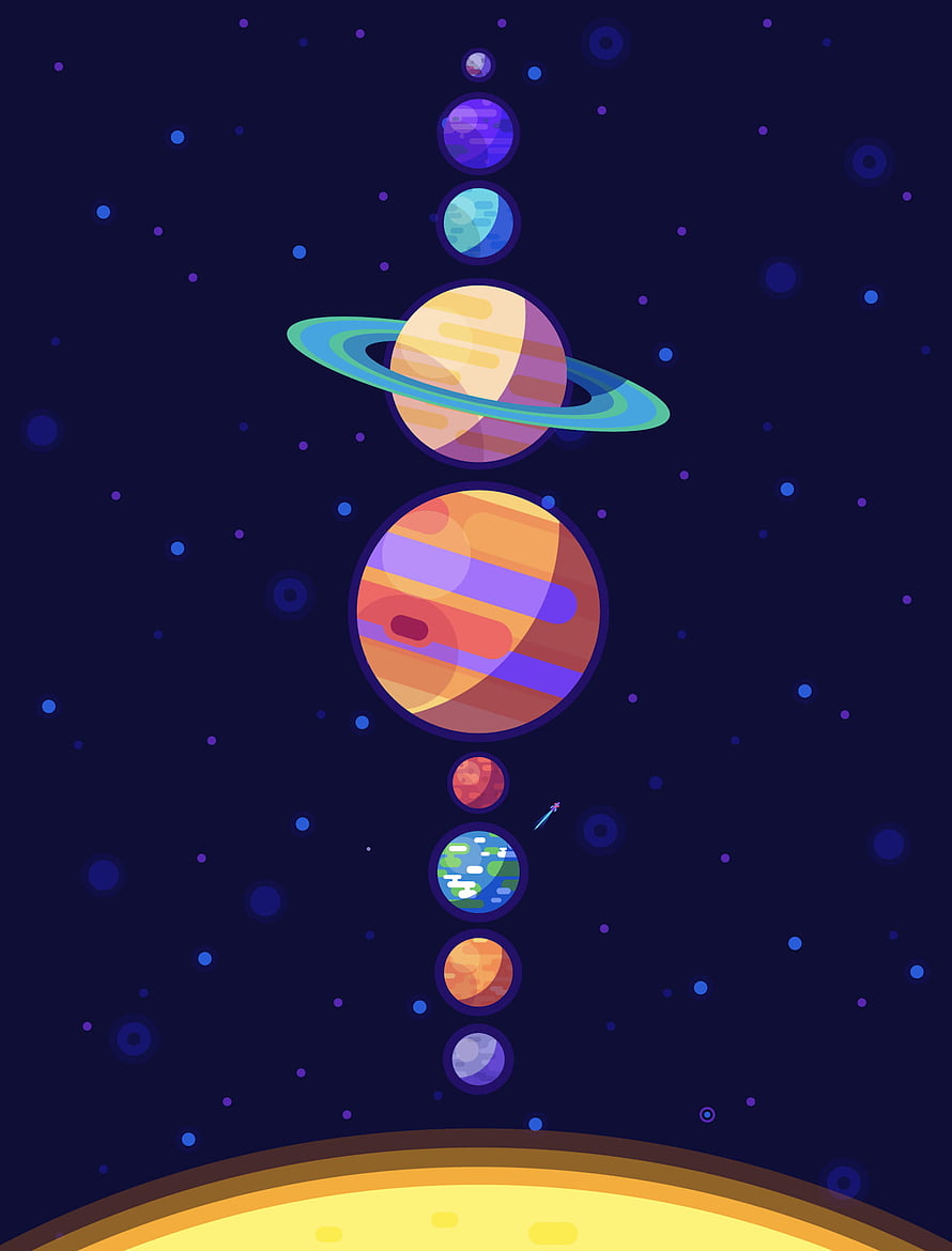 Kurzgesagt Solar System Planets Vertical Illustration Wallpaper HD phone wallpaper