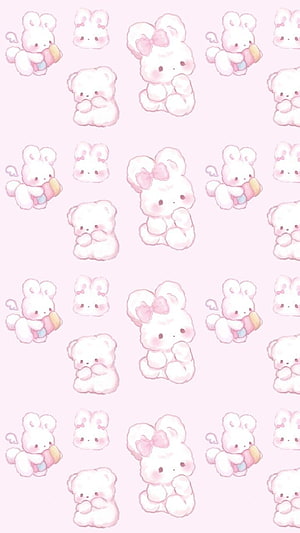 Pastel Pink Kawaii Bunny and Bear Pattern Wallpaper HD phone wallpaper