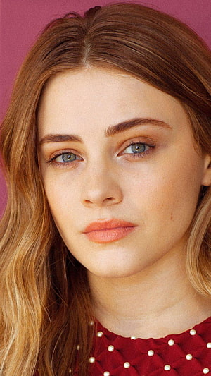 Josephine Langford Close-Up Portrait with Red Hair and Pearl-Trimmed Top HD phone wallpaper