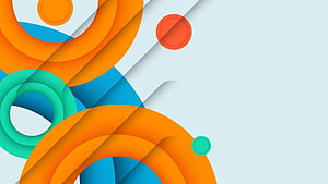 Vibrant Geometric Abstract Background with Layered Orange and Blue Circles HD wallpaper