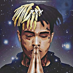 XXXTentacion Digital Art Portrait With Skeletal Hands and Starry Background HD phone wallpaper