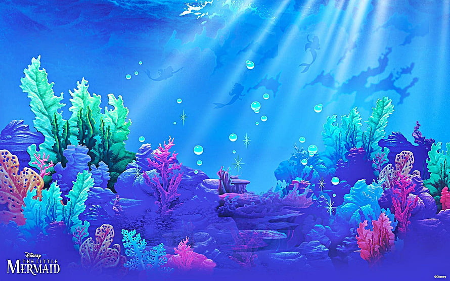 Disney The Little Mermaid Underwater Coral Reef Scene with Sunbeams and Bubbles HD wallpaper