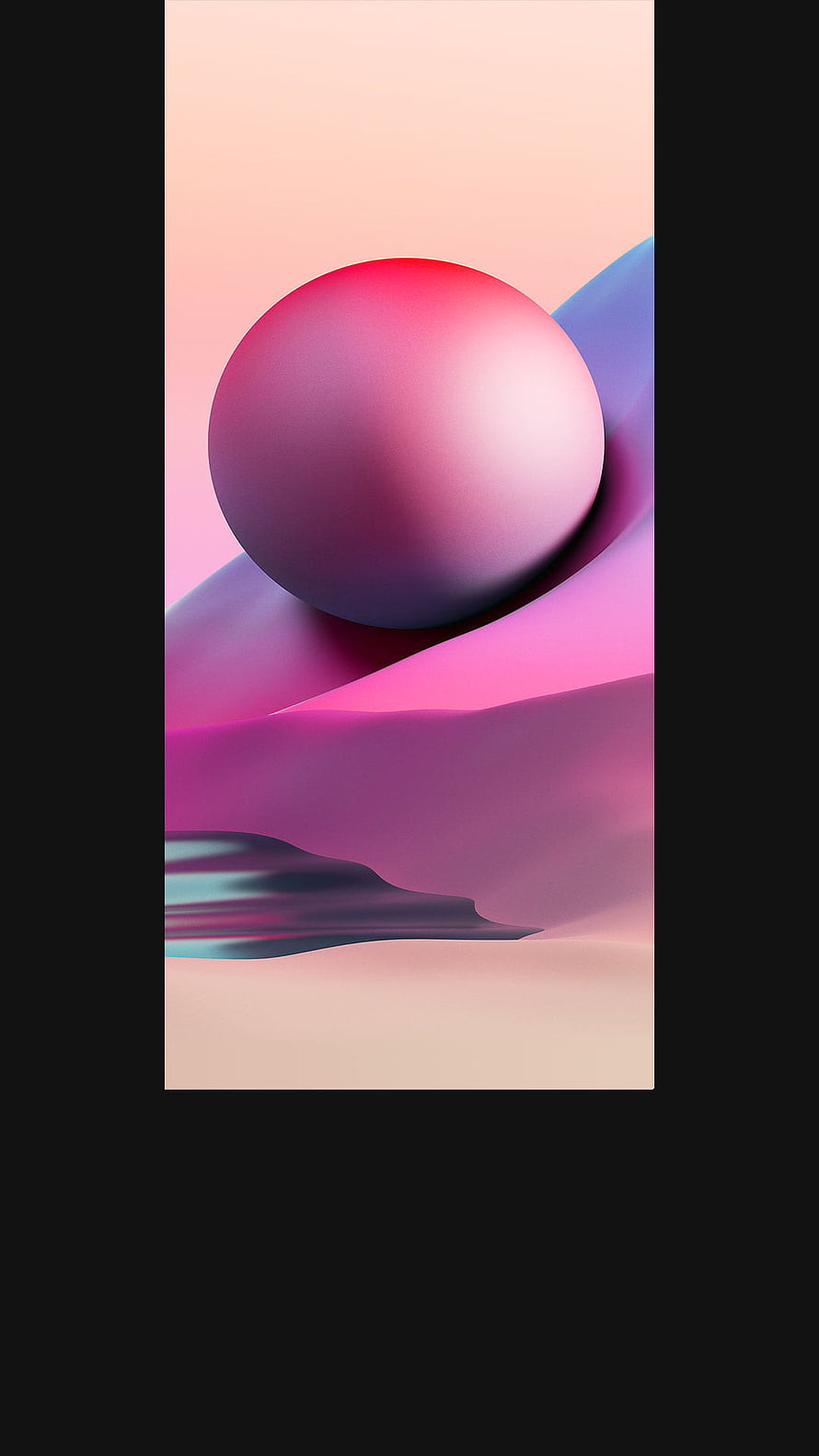 Abstract 3D Sphere on Flowing Pink and Purple Waves Minimalist Digital Art HD phone wallpaper