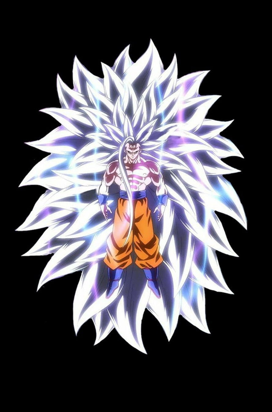 Super Saiyan Infinity Goku with Radiant White Aura and Spiky Hair on Black Background HD phone wallpaper