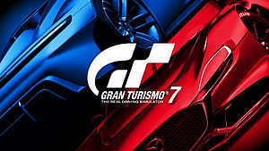 Gran Turismo 7 Racing Game Key Art Featuring Blue and Red Sports Cars HD wallpaper