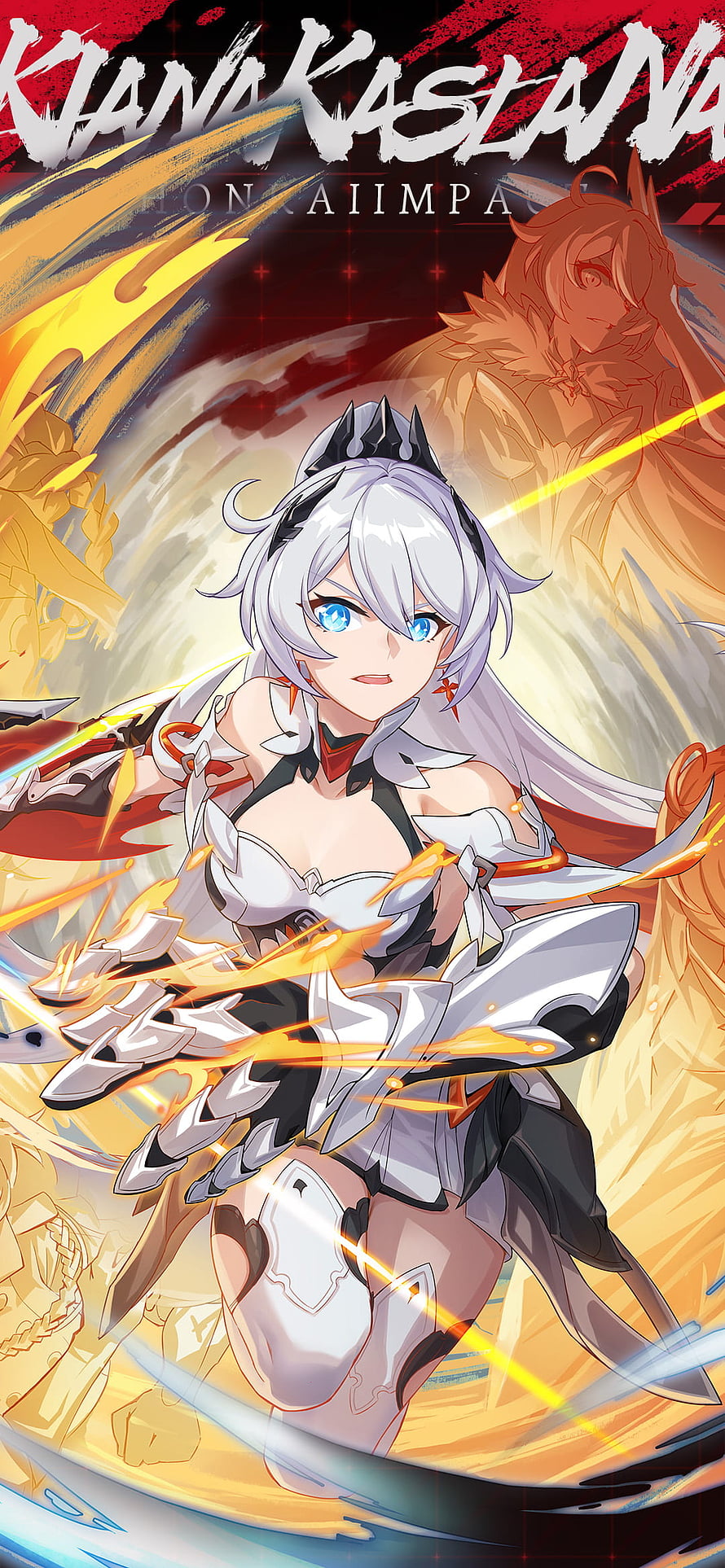 Kiana Kaslana in Dynamic Combat Pose with Energy Effects from Honkai Impact 3rd HD phone wallpaper