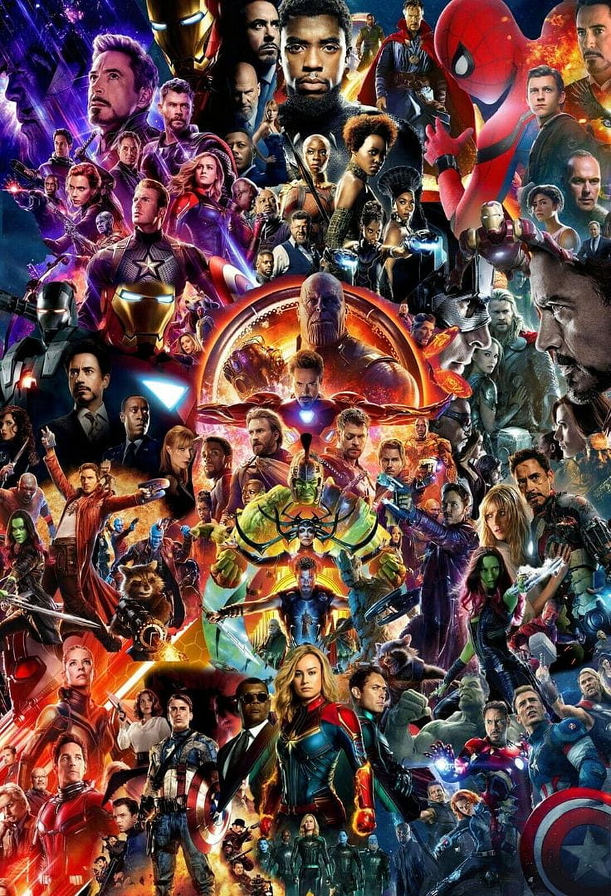 Marvel Cinematic Universe Ensemble Cast Poster Featuring Iron Man, Captain America, Thor, and Black Panther HD phone wallpaper