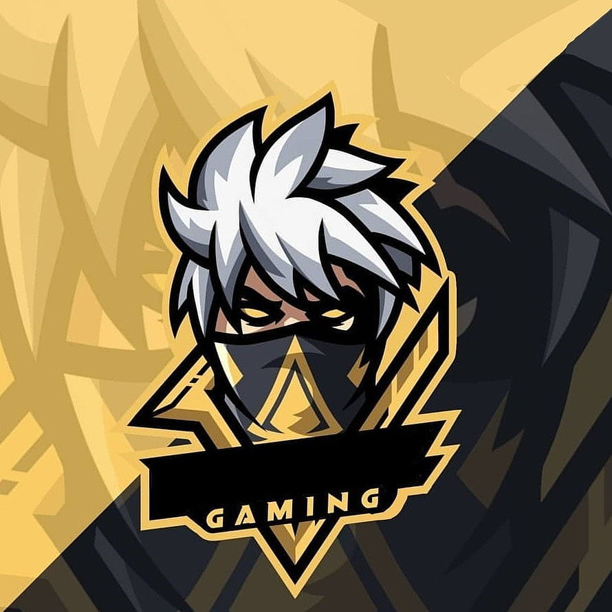 Gaming Esports Team Logo With White Haired Masked Character And Gold Black Diagonal Background HD phone wallpaper