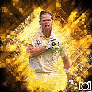Steve Smith Cricket Australia Test Kit Portrait with Golden Digital Effects HD phone wallpaper