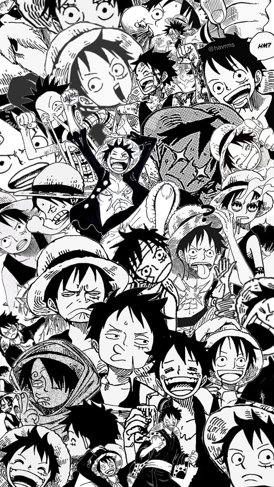 One Piece Luffy Black and White Manga Collage Wallpaper HD phone wallpaper