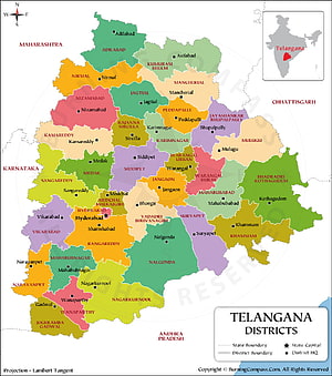 Telangana Districts Map with State Boundaries and Capital Markers HD phone wallpaper