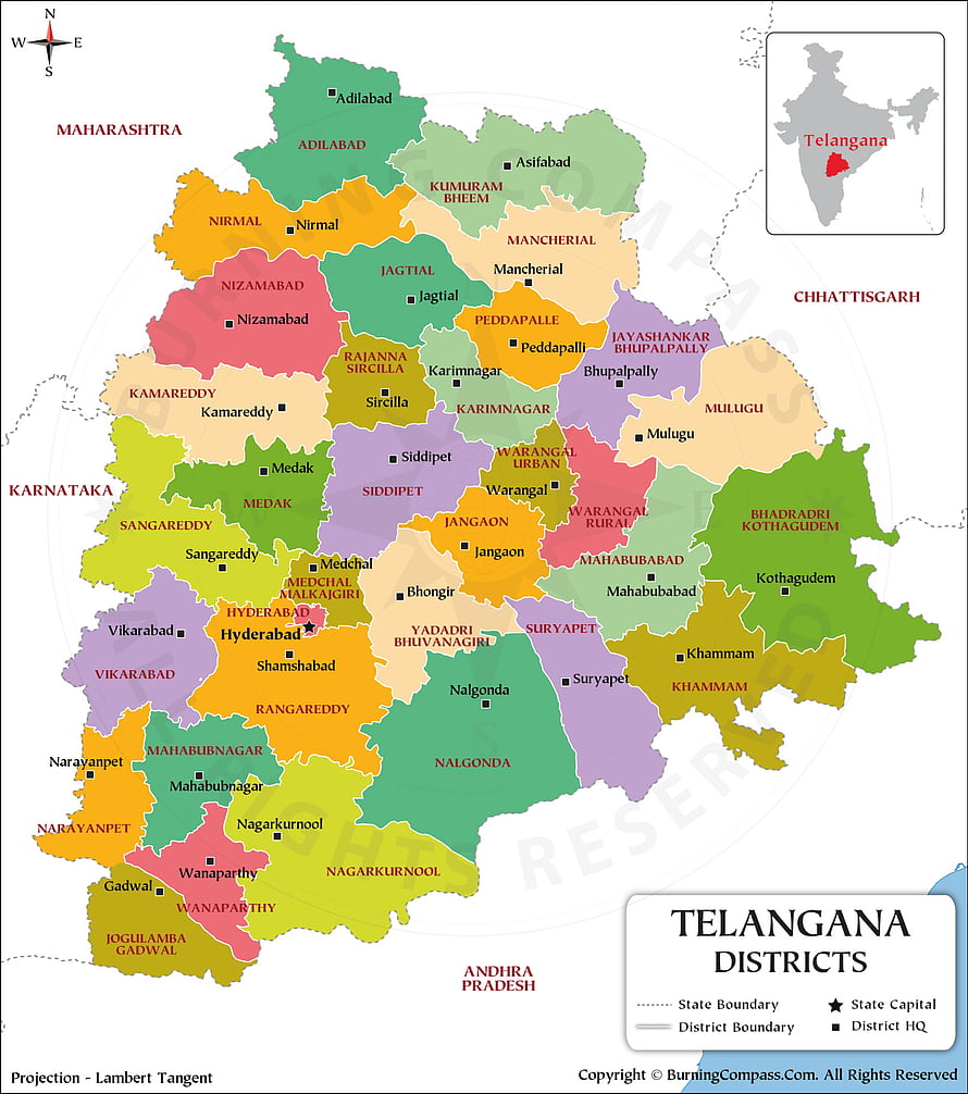 Telangana Districts Map with State Boundaries and Capital Markers HD phone wallpaper