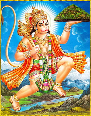 Hanuman Carrying Sanjeevani Mountain in Vibrant Traditional Indian Art, Hanuman flying through the air with the mountain in his hand, flying hanuman HD phone wallpaper