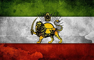 Grunge Lion and Sun Flag of Iran with Crown and Sword on Textured Background HD wallpaper