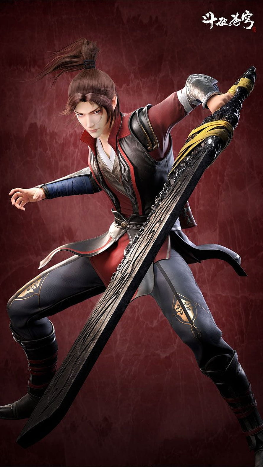Xiao Yan wielding a massive sword in a dynamic combat stance from Battle Through the Heavens HD phone wallpaper