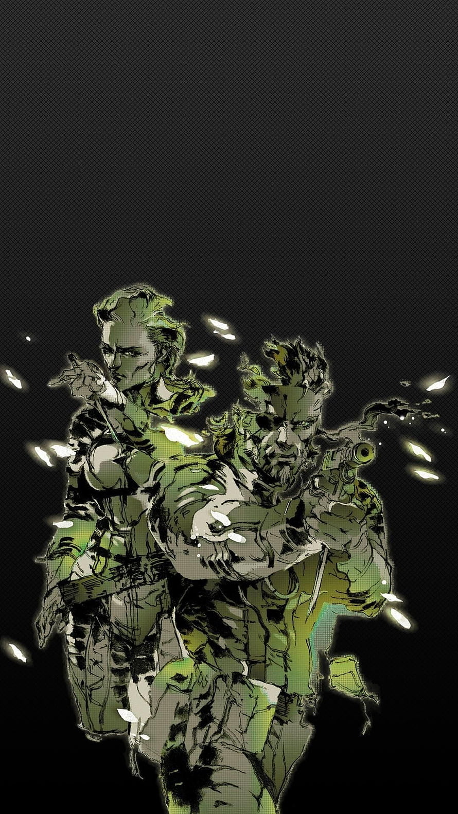 Metal Gear Solid 3 Tactical Combat Illustration with Green Tinted Art Style HD phone wallpaper