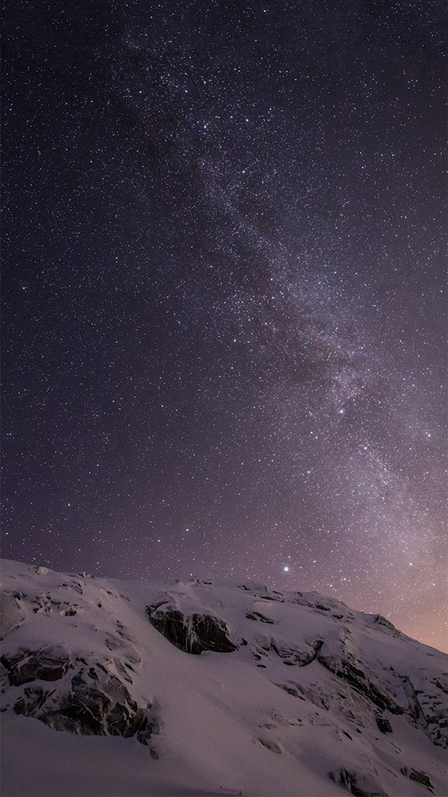 Milky Way Galaxy Rising Over Snow-Covered Mountain Ridge at Night HD phone wallpaper