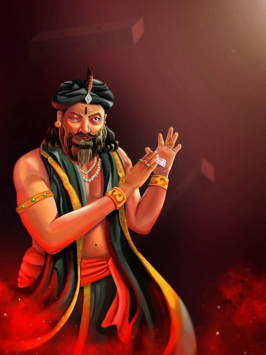 Shakuni from the Mahabharata holding dice in a dramatic digital illustration HD phone wallpaper