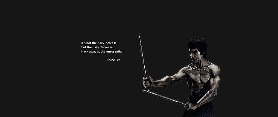 Bruce Lee Monochrome Illustration with Nunchaku and Motivational Quote HD wallpaper