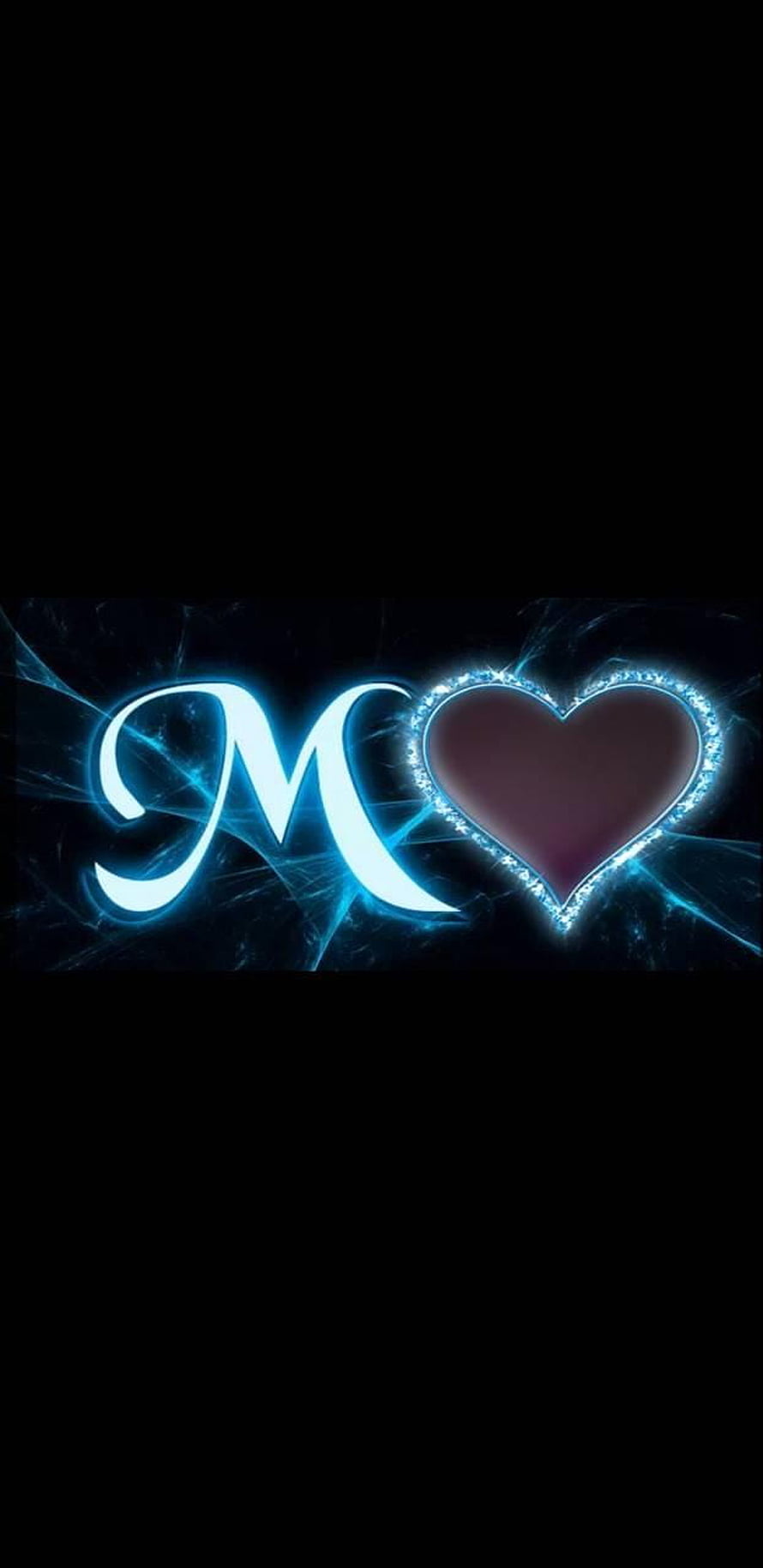Glowing Blue Letter M With Diamond Heart On Dark Background HD phone wallpaper