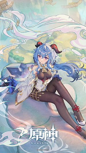 Genshin Impact Ganyu Character Art with Blue Hair and Ice Crystal HD phone wallpaper