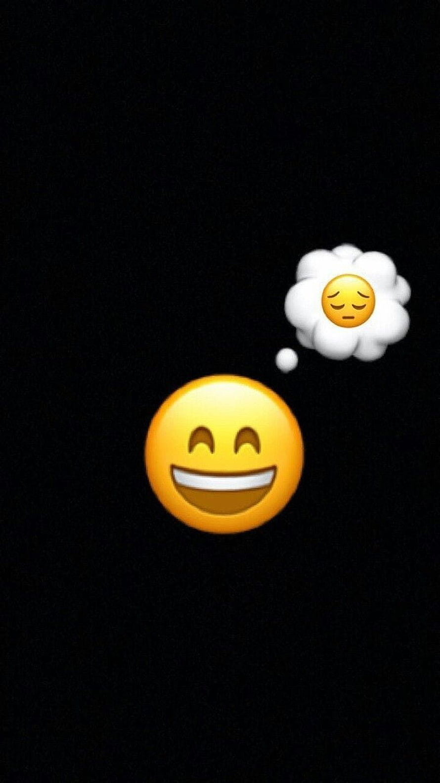 Smiling Emoji With Sad Thought Bubble On Black Background HD phone wallpaper