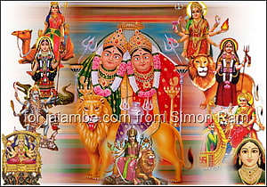 Chamunda Maa and Hindu Goddesses with Lions and Mythical Creatures HD wallpaper