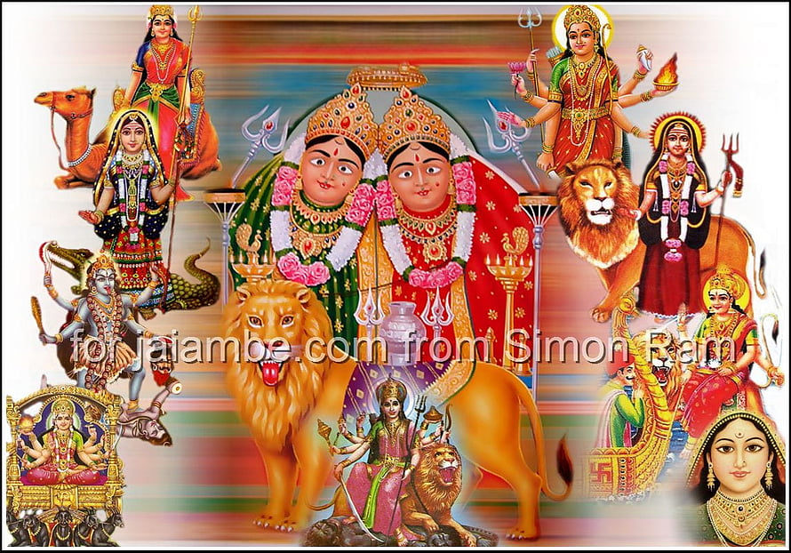 Chamunda Maa and Hindu Goddesses with Lions and Mythical Creatures HD wallpaper