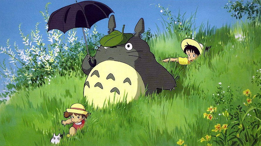 My Neighbor Totoro Animated Scene with Satsuki and Mei in a Sunny Meadow HD wallpaper