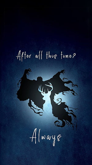 Severus Snape and Lily Potter Silhouette with Deer and Text Quote HD phone wallpaper