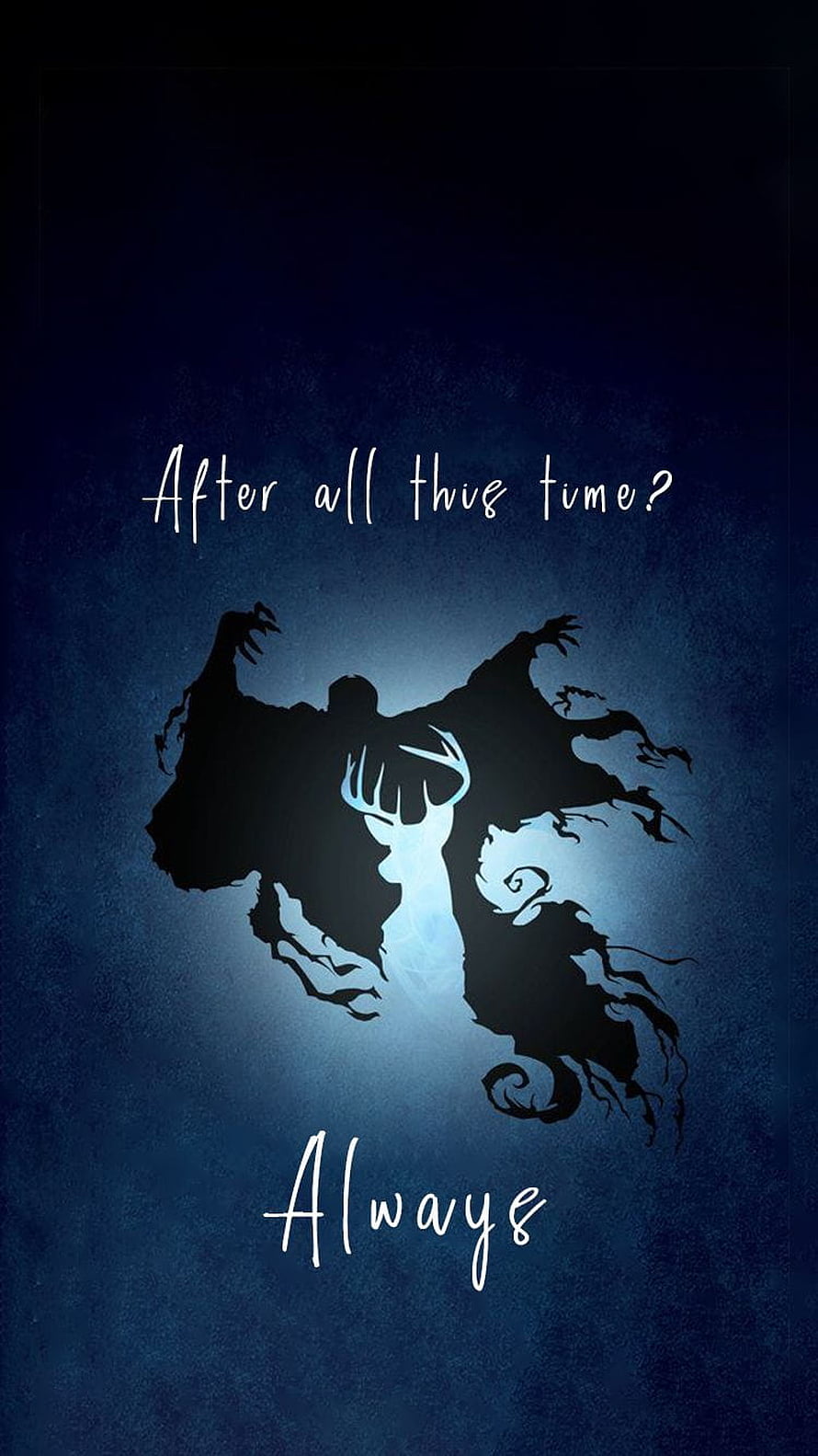 Severus Snape and Lily Potter Silhouette with Deer and Text Quote HD phone wallpaper