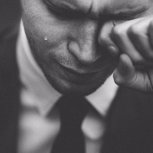 Black and White Portrait of a Man Crying in a Suit and Tie HD phone wallpaper