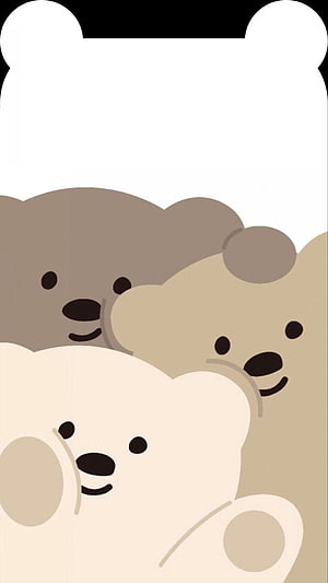 Cute Korean Style Bear Trio Minimalist Illustration Wallpaper HD phone wallpaper