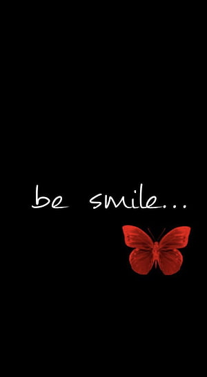 Minimalist Red Butterfly with Be Smile Text on Black Background HD phone wallpaper