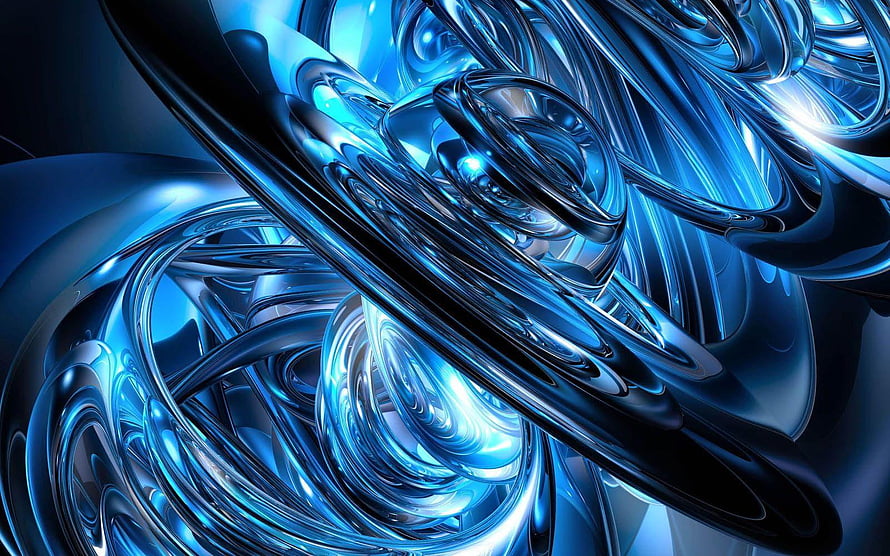 Abstract Blue Liquid Metal 3D Render with Swirling Chrome Forms and Glossy Reflections HD wallpaper
