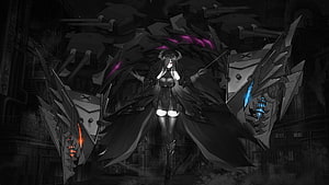 Azur Lane Dark Mecha Girl with Mechanical Wings and Glowing Purple Accents HD wallpaper