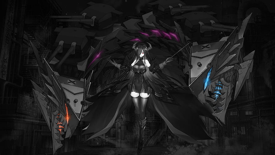 Azur Lane Dark Mecha Girl with Mechanical Wings and Glowing Purple Accents HD wallpaper