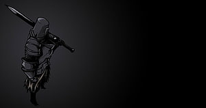 Dark Fantasy Knight Warrior Illustration with Sword on Black Background HD wallpaper