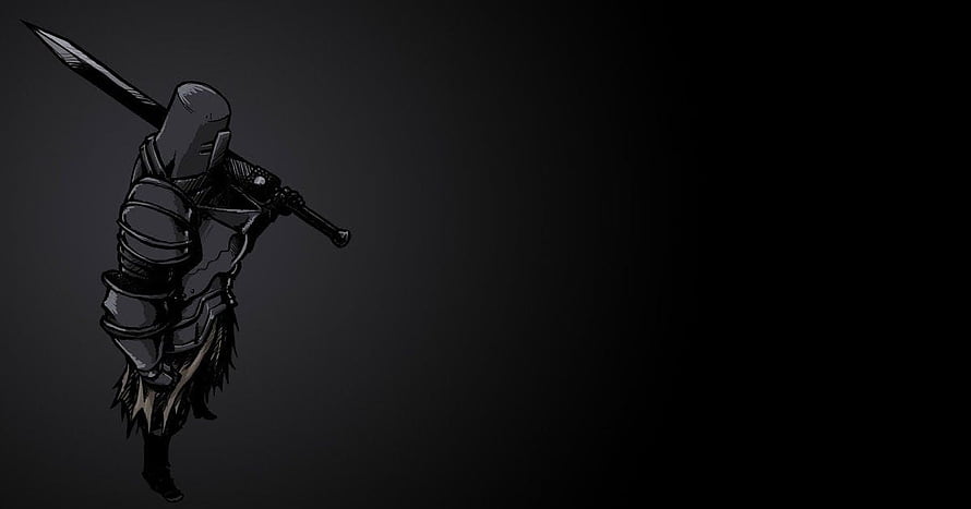 Dark Fantasy Knight Warrior Illustration with Sword on Black Background HD wallpaper