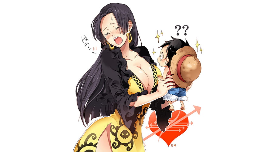 Boa Hancock and Luffy in a Playful One Piece Anime Illustration HD wallpaper