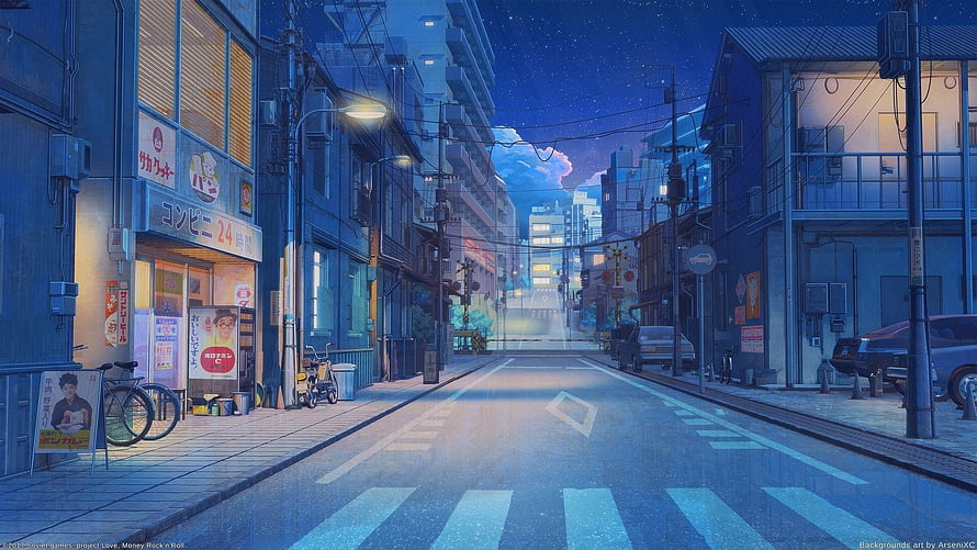 Moody Japanese Street Scene at Night with Rain and Neon Lights HD wallpaper