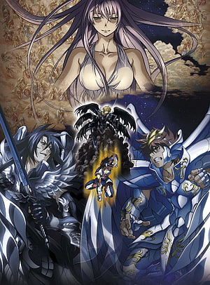 Saint Seiya The Lost Canvas featuring Alone, Hades, and armored warriors in epic anime battle scene HD phone wallpaper