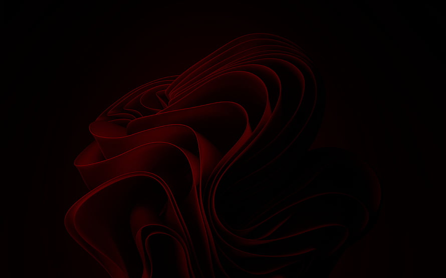 Windows 11 Dark Mode Abstract Red Ribbon Flowing on Black Background HD wallpaper