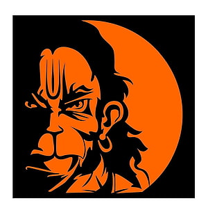 Angry Hanuman Silhouette Artwork with Crescent Moon and Intense Expression HD phone wallpaper