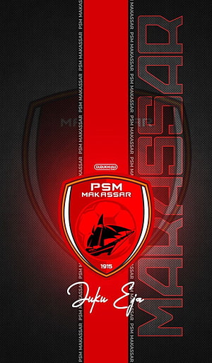 PSM Makassar Football Club Crest and Shield Logo on Red and Black Background HD phone wallpaper