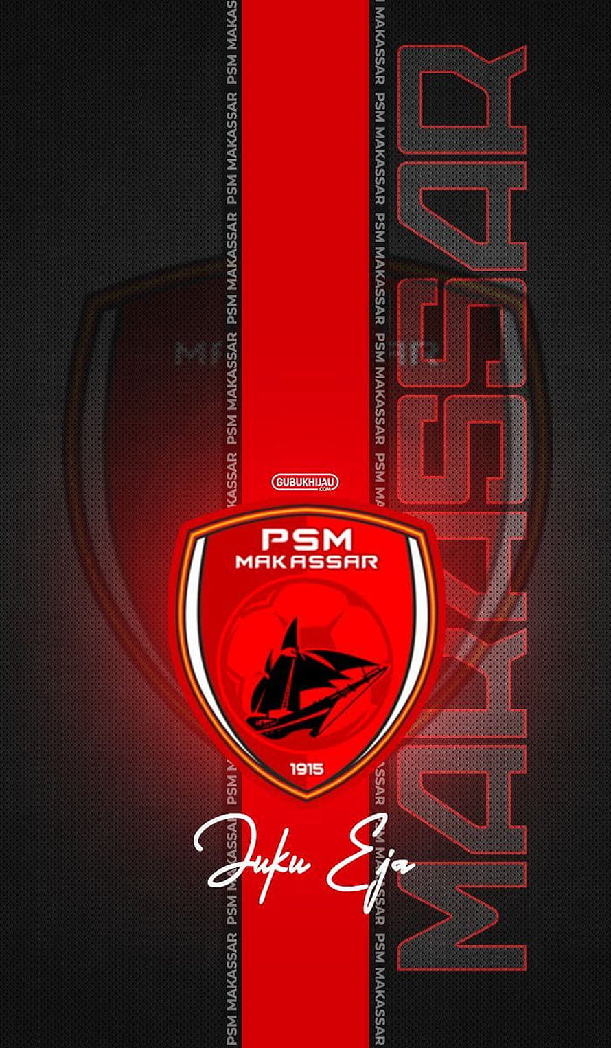 PSM Makassar Football Club Crest and Shield Logo on Red and Black Background HD phone wallpaper