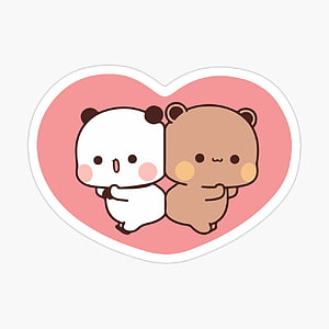 Cute Bubu and Dudu Panda Bear Couple Inside a Pink Heart Sticker HD phone wallpaper