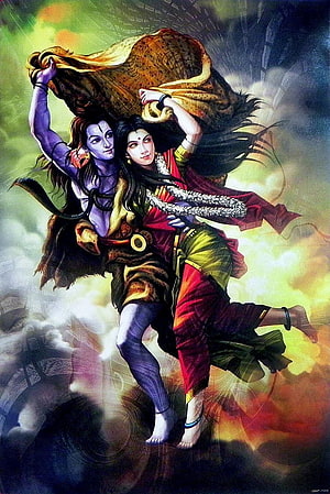Shiva and Parvati Dancing in the Clouds with Flowing Garments and Mythical Energy HD phone wallpaper