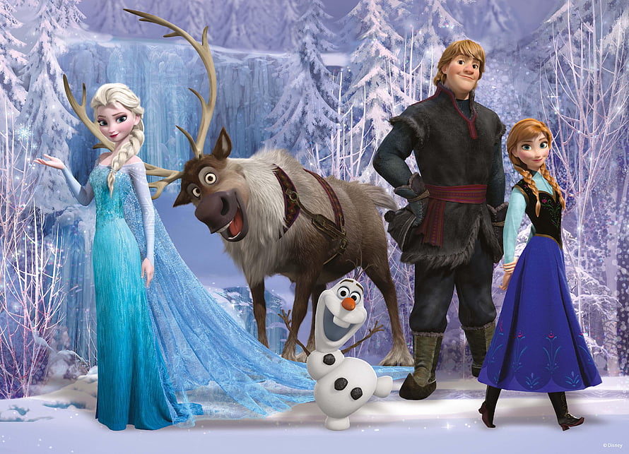 Frozen 2 Characters Elsa Anna Kristoff Olaf and Sven in Snowy Forest HD wallpaper
